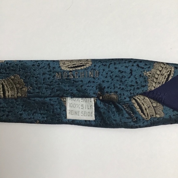 Moschino Tie Crowns 100% Silk Aqua Baron Viscount Marquess Duke Earl Vintage - Picture 10 of 15